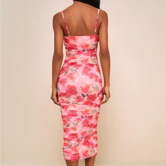 Lulu's Vibrant Pink Floral Midi Dress - Picture 2 of 7